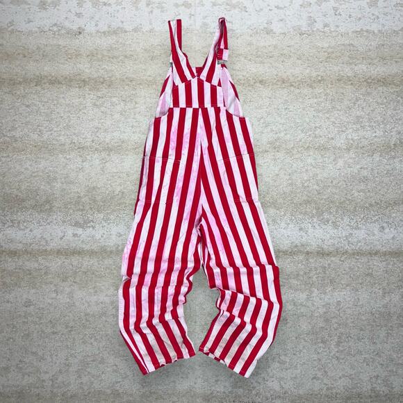 Vintage 90s Game Bibs Overalls Mens S Baggy Fit Wide Leg Red White Striped Work - Picture 2 of 4